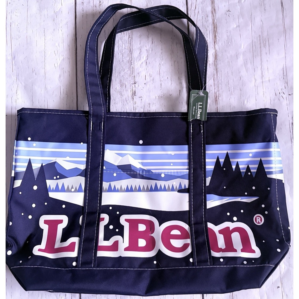 L.L. Bean Everyday Katahdin Snowing Mt Scene Bag Navy Zip